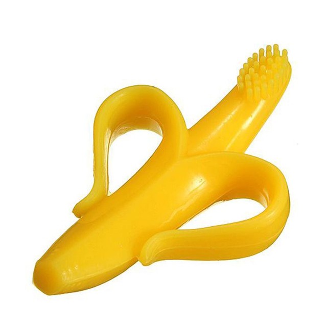 Baby Silicone Training Toothbrush BPA Free Banana Shape Safe Bite Teether Chew Toys Teething Ring Gift for Baby Infant Chew