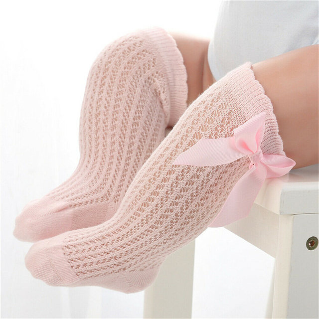 Cute Bowknot Infant Baby Tights Cotton Bows Girls Pantyhose Spring Summer Mesh Kids Infant Baby Knee High Socks Sokken 0-2Y