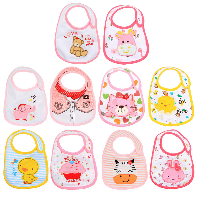 10pcs Cartoon Baby Bibs Infant 3-Layers Waterproof Anti Dirt Burp Towels Toddler Burp Clothes Kids Feeding Eating Apron Gown