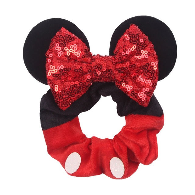 Little Girls Hair Band Kids Mickey Minnie Soft Hair Bow Children Sequin Velvet Ponytail Holders Baby No Damage Rubber Hair Tie