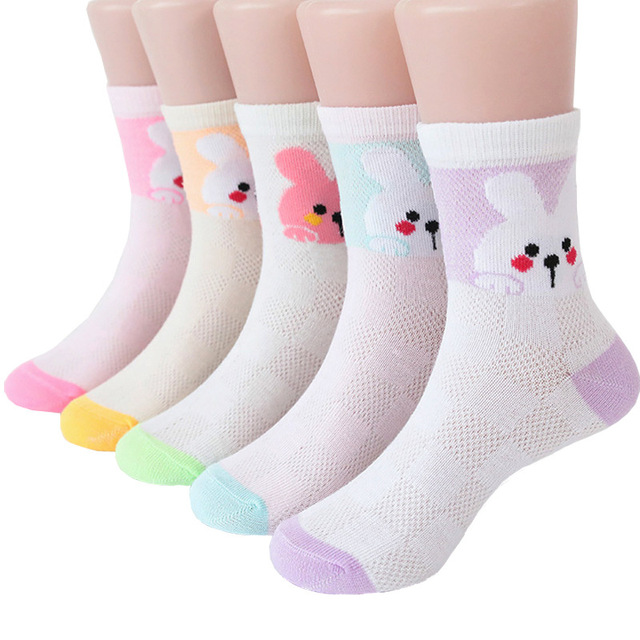 5pairs/lot Baby Boys Girls Cotton Socks Cute Cartoon Mid Mesh Non-slip Warm Children Socks Autumn Spring Summer