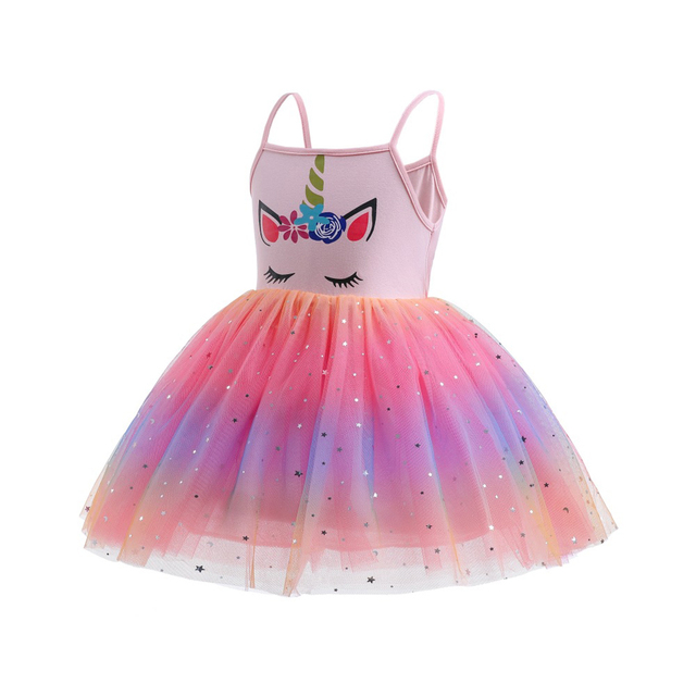 2022 Unicorn Girl Summer Dress Toddler Sleeveless Mesh Tutu Cartoon Clothes Birthday Party Beach Outfit With Wings Headband