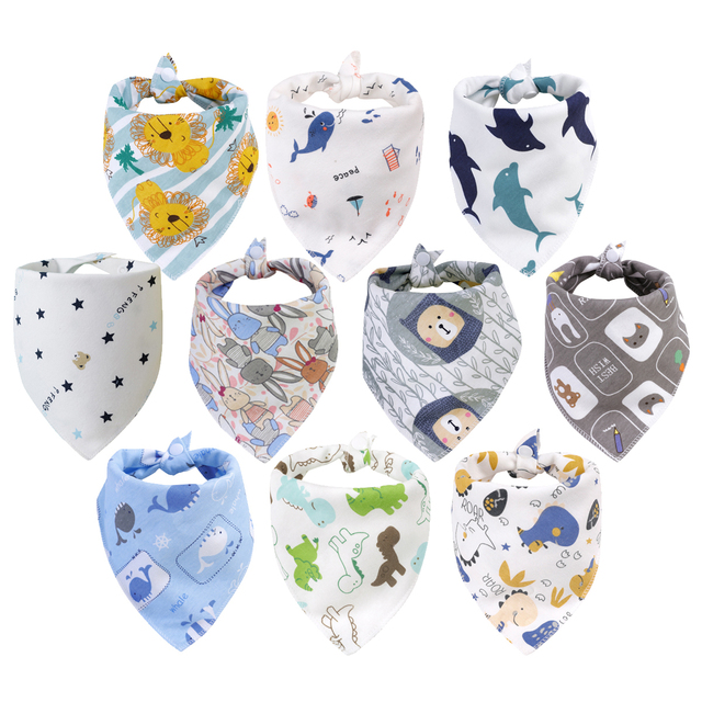 10pcs/lot baby bandana drool bibs 100% organic cotton bibs for boys and girls, super soft absorbent feeding bibs newborn bibs