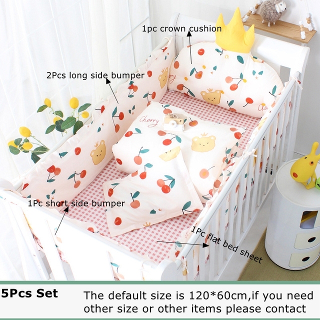 5 Piece Set Nordic Bed Bumper In Crib Cotton Crown Shape Baby Bed Bumpers Removable With Filling Baby Cot Bed Set