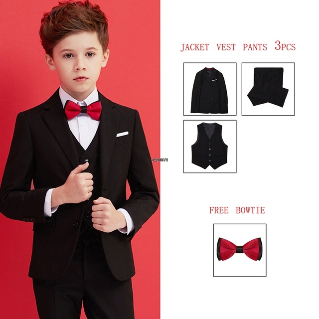 Boys Black 007 Wedding Suit Kids Formal Blazer Clothes Set Gentleman Children's Day Graduation Choir Performance Costume