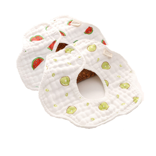 2Pcs 360 Degrees Rotating 8 Layer Cotton Infant Baby Bibs Cute Various Printed Waterproof Soft Comfortable Saliva Towel Baby Bib