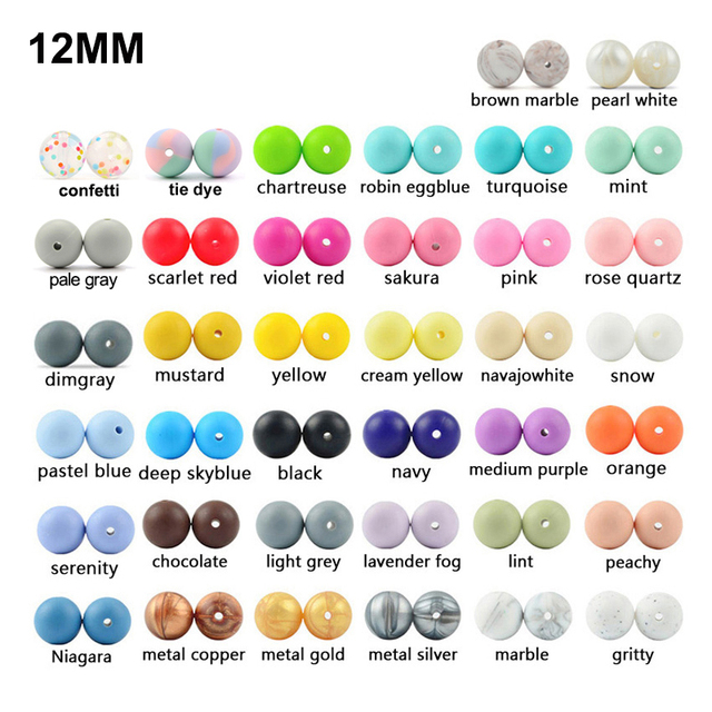 luvka 12mm 100pcs Silicone Beads Round Teether Baby Nursing Pendant Pacifier Clip Oral Care BPA Free Food Grade Colorful