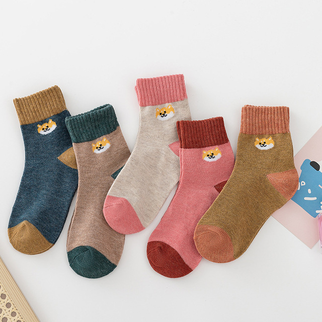 Autumn Winter Cotton Thicken Socks For Kids Cute Cartoon Happy Boy Striped Socks 5 Pairs Infant Baby Girls Socks 1-12 Years