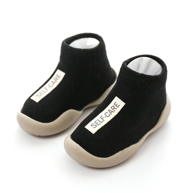 Toddler Shoes First Shoes Baby Walkers New Unisex Baby First Walker Kids Soft Rubber Sole Black Knit Socks Anti-slip