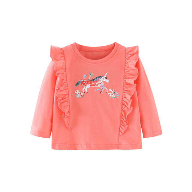 Jumping Meter Girls Cute Cartoon Dinosaur Rainbow T-shirts Autumn Casual Cotton Crew Neck For Long Sleeve Top Baby Clothes 2-7Y