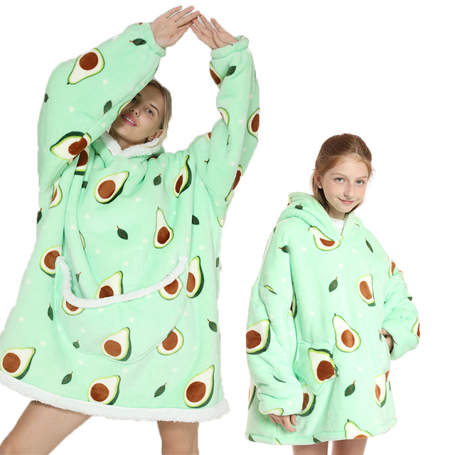 Winter Sherpa Blanket Plush Fleece Family Matching Hoodie Girl Sweatshirt Avocado Homewear Oversized,if you need 2pcs,pls order 2