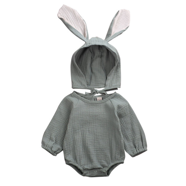 Ma & baby 0-24M Infant Newborn Baby Girls Boys Romper Soft Long Sleeve Jumpsuit Rabbit Ear Hat Outfits Easter Bunny Clothes