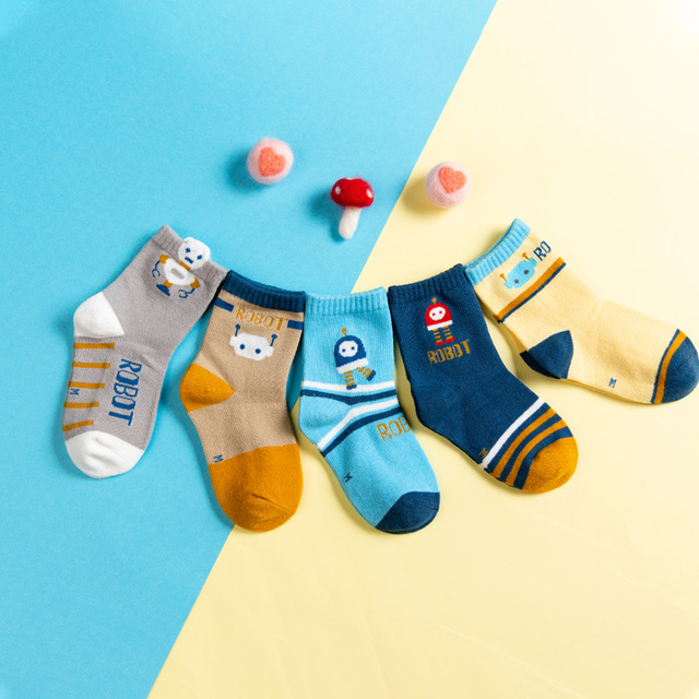 5pairs/lot Fashion Cartoon Car Pattern Cotton Kids Socks Baby Girls Socks 1-12 Years Socks for Boy Warm Breathable Miaoyoutong