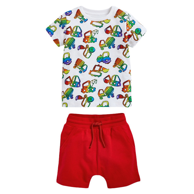 Little Maven Summer Children's Clothing Baby Excavator Print Clothing Set + Shorts 2-7 Years Kids Clothes