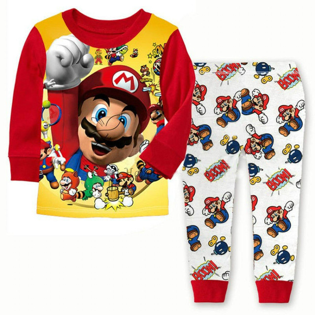 Kids Pajamas Kids Mario Cartoon Sleepwear Baby Clothes Set Summer T-shirt + Cotton Trousers Sleepwear Boys Girl Warm Pajama Set