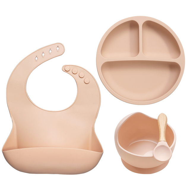 Baby Feeding Bowl Set Silicone Bibs Non-Slip Baby Silicone Tableware BPA Free Silicone Chewable Food Grade Newborn Accessories