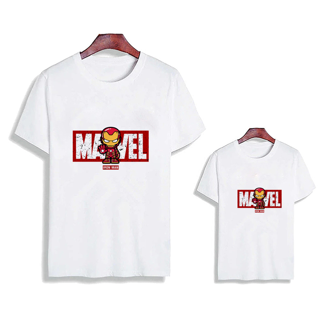 Spider-Man Iron Man Ant-Man Marvel Family Short Shirts Summer White O-Neck Tshirt Avengers Cool Superhero Printed Father Son Tees