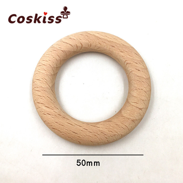 Baby Teether Wood Teething Beads Beech Wooden Ring DIY Wooden Teething Necklace