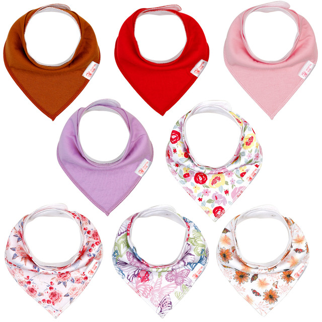 8pcs/lot soft comfortable colorful 100% organic cotton and baby bandana for boys and girls infants adjustable snaps saliva baby bibs