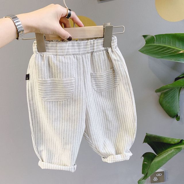 Children's Striped Cotton Pocket Pants Pure Color Casual Sarl Pants Spring-Autumn 2020