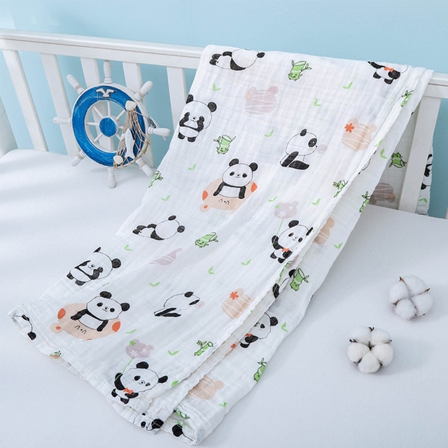 Baby Muslin Soft Cotton Receiving Blanket Infants Cartoon Printed Swaddle Wrap