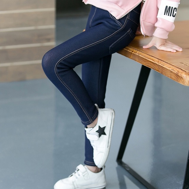 Girls Jeans Pants Skinny Jeans Korean Fashion Warm Elastic Fleece Lined Leggings Girls 4 to 13 Years Autumn Winter