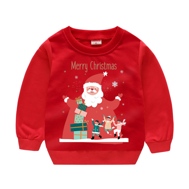 Christmas Children's Clothing Boys Girls Sweater Long Sleeve Sweatshirts Pullover Tops Cartoon Santa Snowman Print