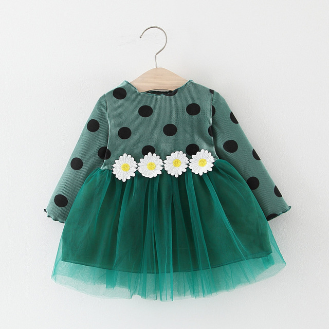 Spring Autumn Infant Baby Girls Dress Cotton Long Sleeve Baby Dress Polka Dot Daisy Flower Baby Autumn Clothes