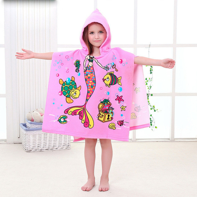 Children Cartoon Baby Hooded Cloak Beach Towel Boys Girls Kids Swimming Bath Towel Microfiber Terry Infant Bathing Wrap Bathrobe