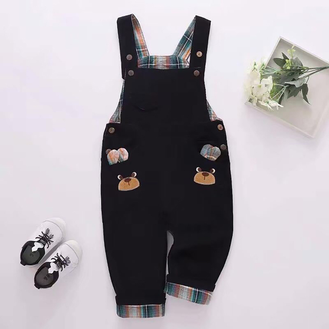 Infant Jeans Little Kids Cartoon Cute Suspenders Tolfield Causal Trousers Spring Autumn Baby Boys Girls Warm Pants 18M-4Y JYF