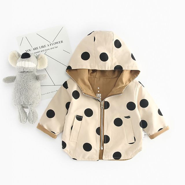 Spring Windbreaker Baby Girl Strawberry Dot Hooded Trench Coat Children Clothes Kids Jacket For Girls Outerwear JYF