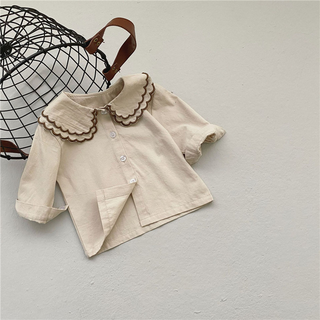 2pcs Baby Girls Clothing Sets Newborn Baby Girls Beige Doll Collar Long Sleeve Top Brown Jumpsuit Spring Baby Clothes