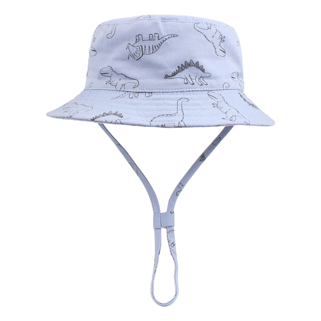 Boys Girls Spring Summer Cotton Hat Baby Dinosaur Bucket Bap Baby Cartoon Hat Adjustable Lace Up Sunshade Hat