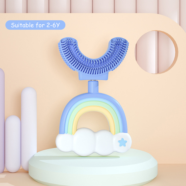 Children Silicone Toothbrush U Shape Rainbow Clouds 360 Degree Soft Teeth Brushing 2 - 12Y Toddlers Oral Teeth Cleaning