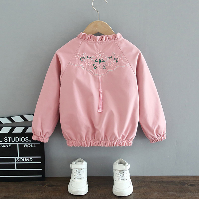 Girl Coat Spring Autumn Fashion Flower Bowknot Cartoon Floral Jacket Toddler Kids Children Sweet Coats Costume 2-12Y JYF