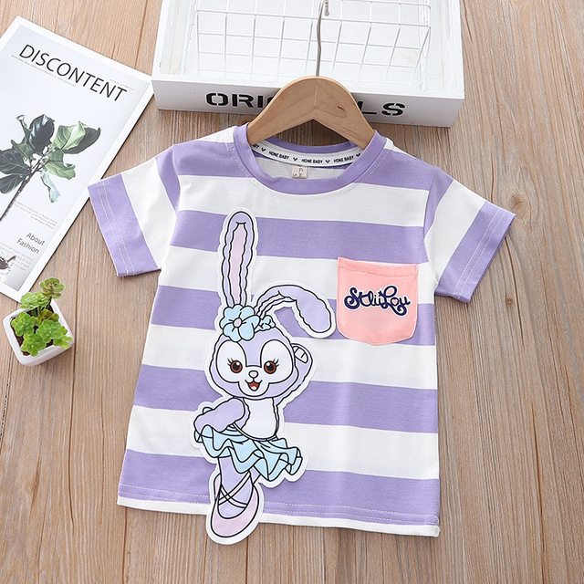 Summer Daisy Donald Duck Short Sleeve T-shirt Fashion Striped T-Shirt For Little Girls Cute T-shirt Toddler Kids Boys Clothes