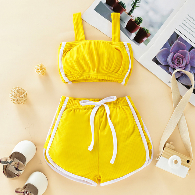 Girls Sportswear Set Baby Kids Sling Vest Tank Top Short Pants Gradient Sportswear Children Summer Clothes 2-6y