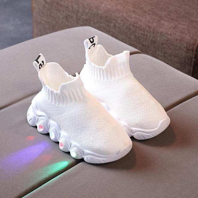 Boys Shoes LED Luminous Sneakers 2022 Spring New Children's Socks Shoes Girls Sneakers Breathable Mesh Light Kids Sneakers