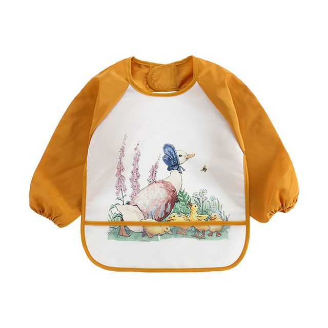 Long-sleeved waterproof baby bibs, cute animal, ergonomic curve design, burp board, smoky