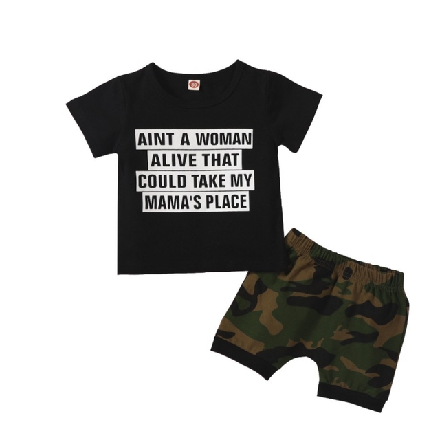 Summer Children Boy Letter Print T-shirt + Shorts Set Summer Camouflage Kids Boys Clothes Sets Baby Sets 1-3 Years For Baby