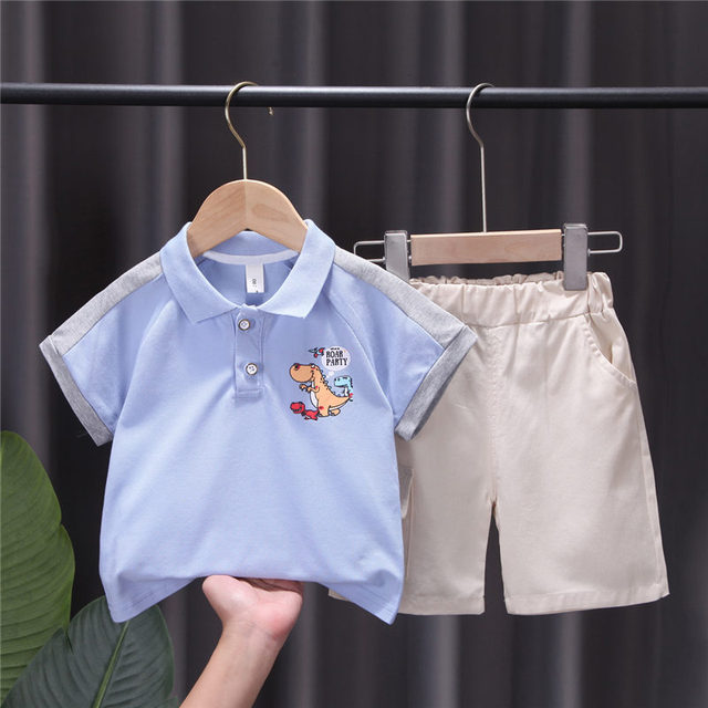 2022 New Baby Summer Sportswear Children Boy Girls Cartoon T-shirt Shorts 2pcs/set Kids Infant Dinosaur Toddler Cocoa Suit