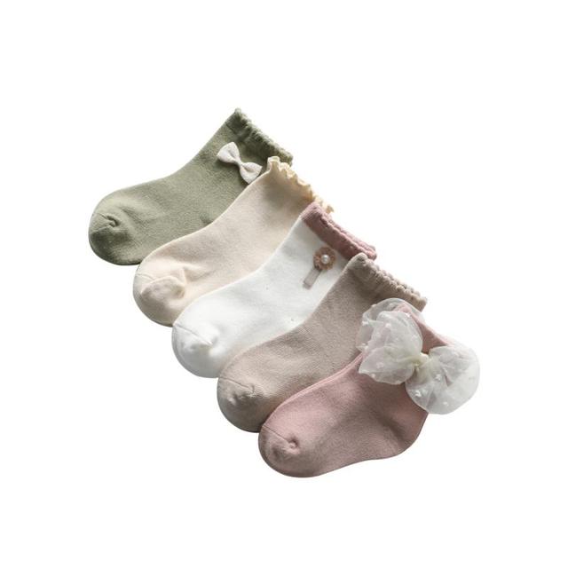 5 Pairs 0-8Y Baby Solid Socks Bowknot Cute Toddler Tube Socks Girl Cotton Breathable Stripe Toddler Socks Toddler Clothing Accessories