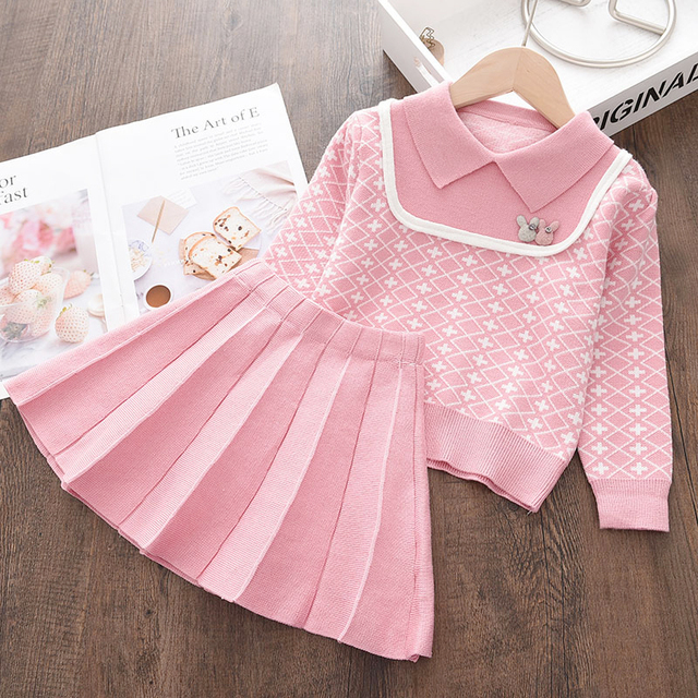 Menoea Christmas Girls Clothes Sets For Kids Knitted Winter Dots T-shirts Skirt 2pcs Suits Ruffles Christmas Vestidos Children Clothes