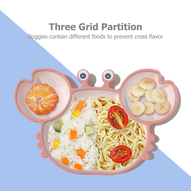 Baby Dishes Silicone Suction Plate Cute Crab Children Feeding Plate Non-slip Baby Food Bowl Feeding For Kids