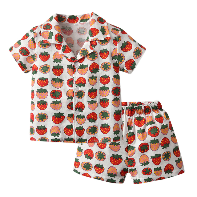 Summer Baby Girls Pajamas Set Strawberry Print Button Baby Pajamas Sets Sleepwear Kids Pajama Sets