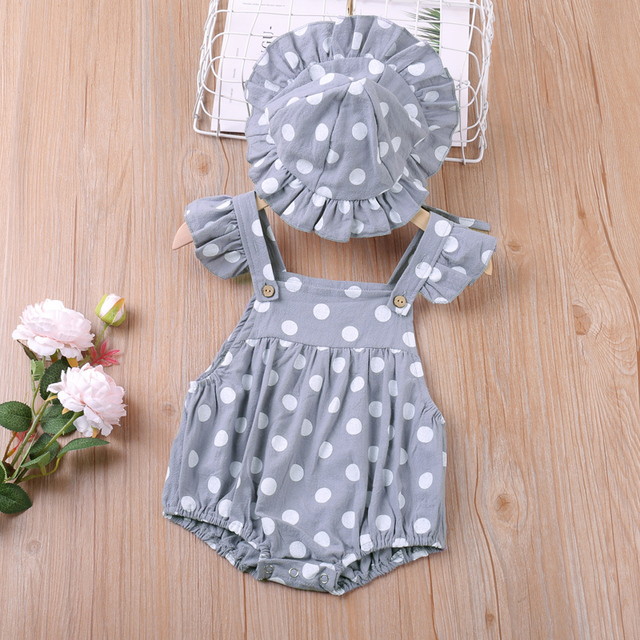 Sodawn-Baby Summer Baby Jumpsuit, Baby Clothes with Dotted Cotton Belts, with Hats, 0-24 Months, New Set