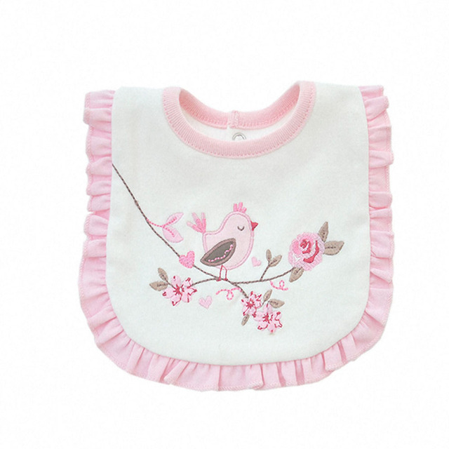 Baby Girls Bibs Cotton Pink Embroidered Saliva Towel Soft Newborn Burp Cloths Reusable Double Layer Baby Bandana Clothes