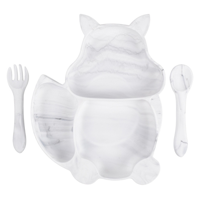 Baby Food Squirrel Silicone Baby Feeding Tray With Fork Spoon Set Dinnerware Training