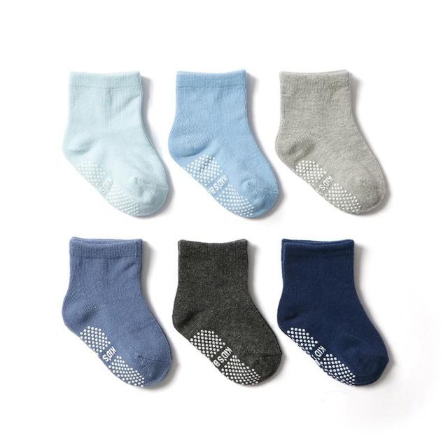 Boys and Girls 6 Pairs Socks 0-6 Years, Cotton, Kids, Non Slip, Short Cut, Elastic Grips, Four Seasons