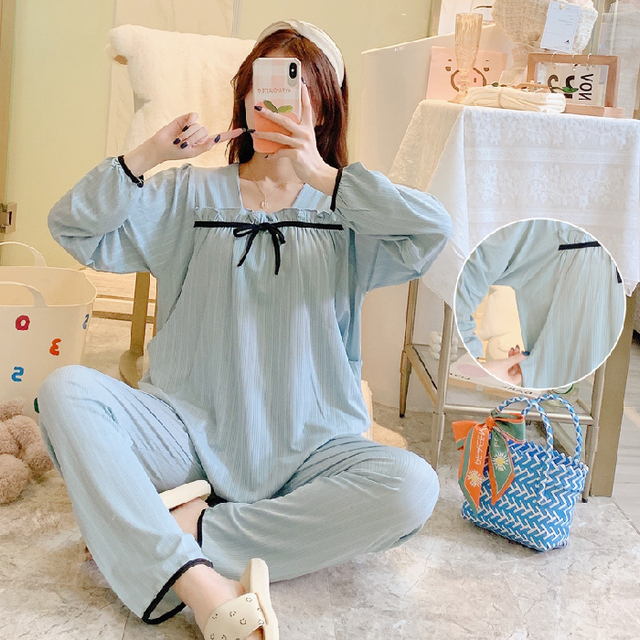 Fashion Cotton Maternity Nursing Pajamas Long Sleeve Pregnant Women Sleepwear Pregnancy Clothes Breastfeeding 2pcs Pajamas Suit